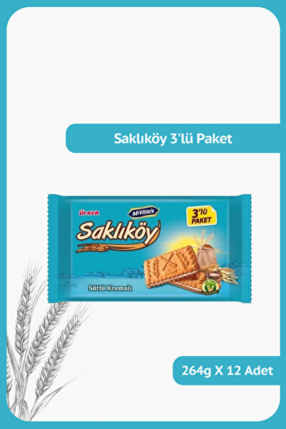 Ülker SAKLIKÖY Sütlü Kremalı Bisküvi - 3'lü Paket - 264 gram - 12 Adet