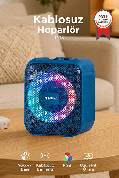 Torima Bluetooth Hoparlör Rgb Işıklı Taşınabilir Speaker D13 Mavi