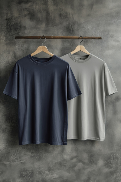 TRENDYOL MAN Unisex Antrasit-Gri Oversize 2'li Paket Basic %100 Pamuklu T-Shi...