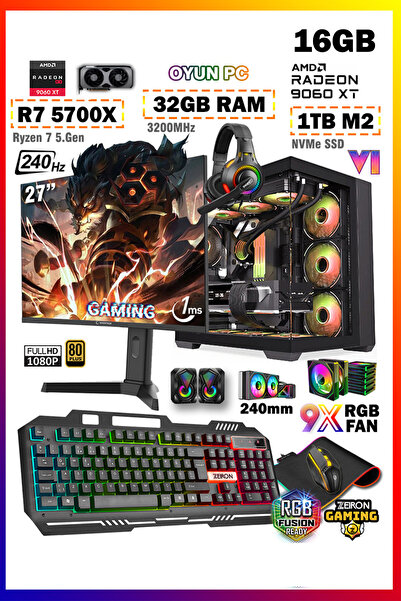 Zeiron Archon X100 Ryzen 7 5700X 32GB 512GB RX9060XT 16GB 27" 280Hz 240mm Sıv...