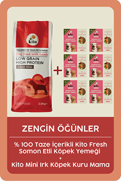 kito Kuzu Etli Yetişkin Mini Irk Köpek Maması 2.5 Kg Ve 6 Adet Fresh Somon Et...