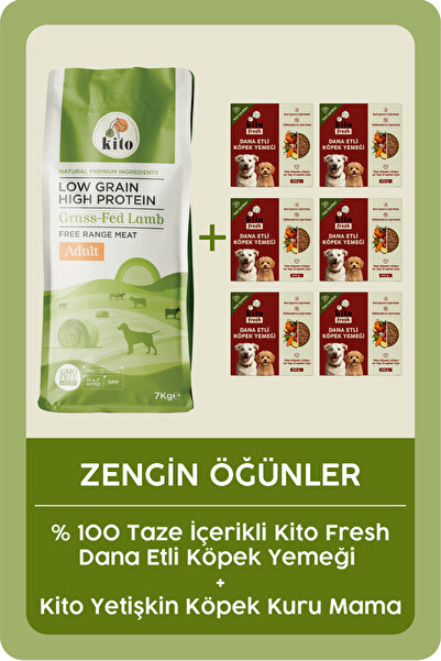 kito Doğal Besi Kuzu Etli Yetişkin Köpek Maması 7 Kg Ve 6 Adet Fresh Dana Etl...