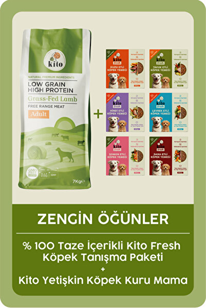 kito Kuzu Etli Yetişkin Köpek Maması 7 Kg + Fresh %100 Taze İçerikli Mama Tan...