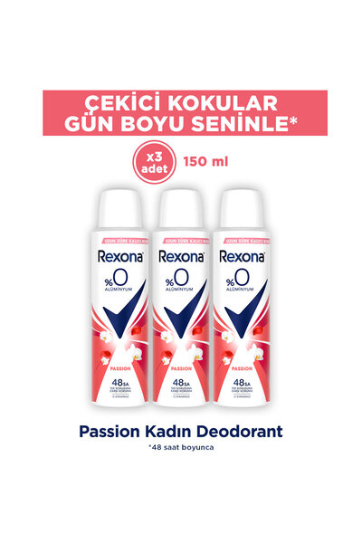 Rexona Kadın Sprey Deodorant Passion %0 Alüminyum 150 ml x3