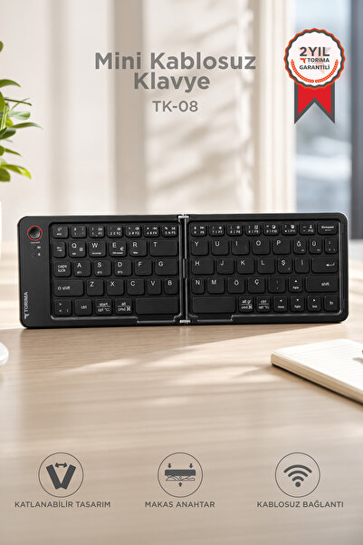 Torima Kablosuz Klavye Bluetooth Katlanabilir Şarjlı Mini Klavye TK08 Siyah