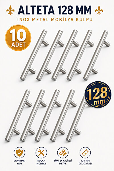 Badem10 Alteta 128 Mm Inox Metal 10 Adet Mobilya Mutfak Çekmece Dolap Dolabı ...