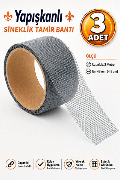 Badem10 48 mm x 2 Metre (3 ADET) Yapışkanlı Sineklik Tülü Tamir Bandı Yaması ...
