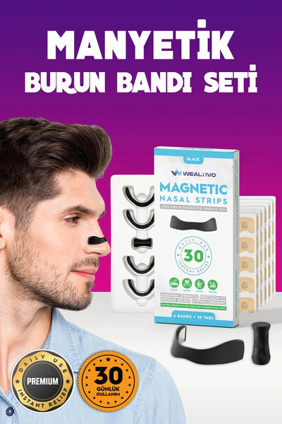Wealtivo Manyetik Burun Bandı Seti Premium 30'lu, Horlama Azaltıcı Mıknatıslı...
