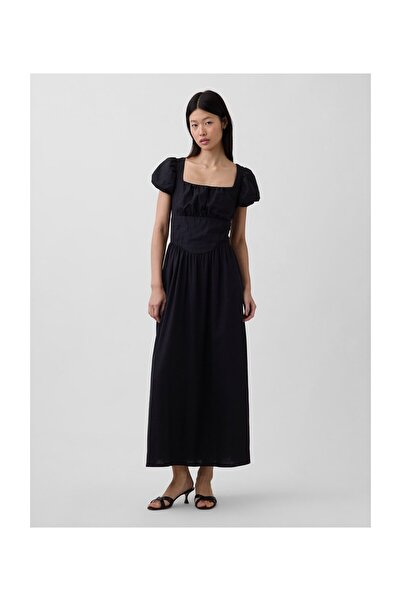 GAP Льняна максі-сукня SS DROPWAIST, чисто чорна, 55% льон, європейський льон...