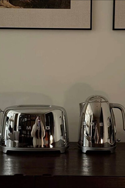 SMEG 50's Style Retro Mirror Steel Çelik Kettle Ve Ekmek Kızartma Makinesi Se...