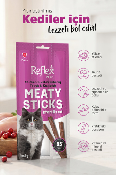 Reflex Plus Meaty Sticks Tavuklu ve Kızılcıklı Tahılsız Kısırlaştırılmış Kedi...