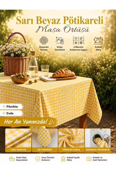 Ases Design Yellow Gingham Picnic Mat