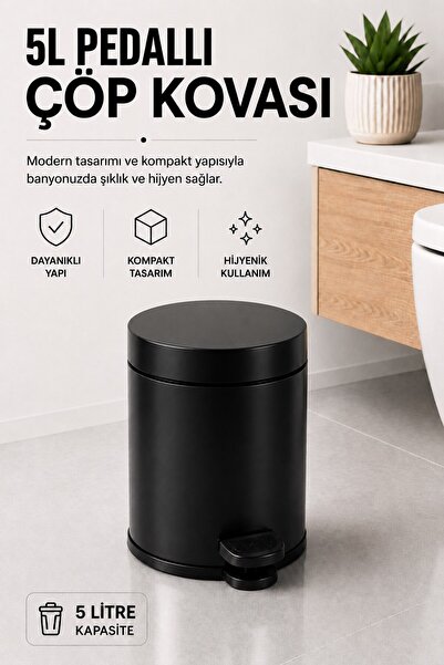 Sas Haus Pedallı Çöp Kovası 5 Litre İç Kovalı Kapaklı Banyo Çöp Kutusu Siyah ...