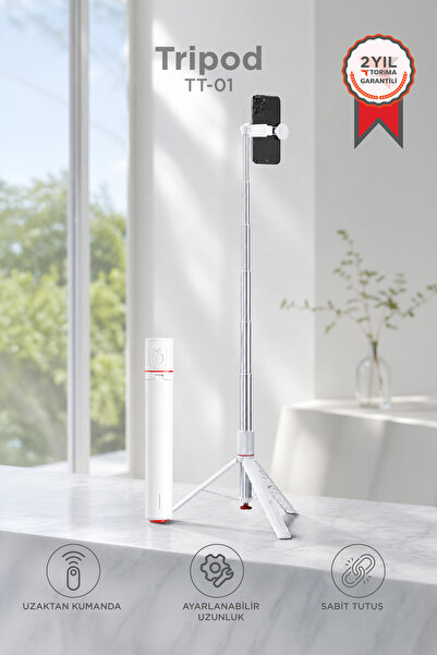 Torima Tripod Çok Amaçlı Kumandalı 1.77M Selfie Çubuğu TT01 Beyaz