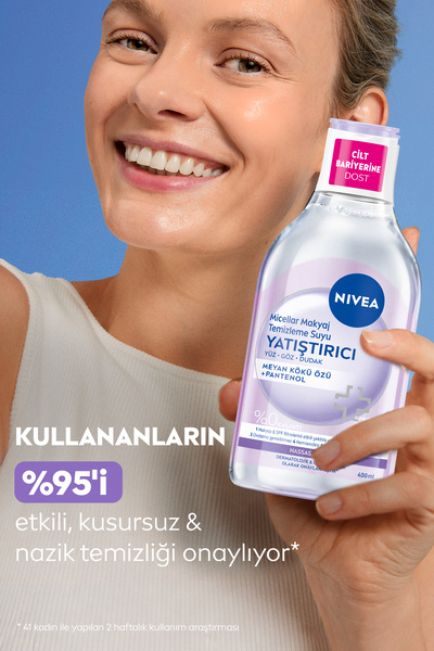 NIVEA Yatıştırıcı Micellar Makyaj Temizleme Suyu 400ml ve Göz Makyaj Temizleyici 125ml, Pamuk Hediye
