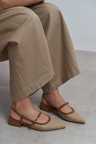 NİŞANTAŞI SHOES Dámske balerínky X-Harmony Wicker Tan Belt Detail so špicatou...