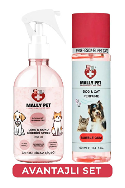 MALLY PET PROFESSIONEL PET CARE Kediler ve Köpekler İçin Koku Giderici Parfüm Seti (Bubble Gum ve Kiraz Çiçeği)