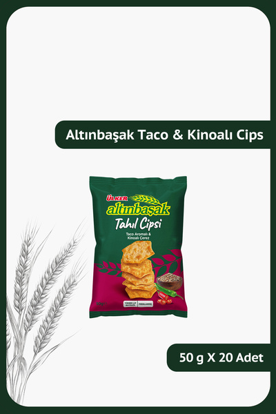 Ülker ALTINBAŞAK Tahıl Cipsi - Taco Aromalı & Kinoalı Çerez - 50 gram - 20 Adet