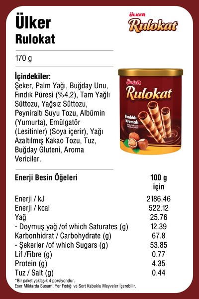 Ülker RULOKAT Fındık Kremalı Teneke Kutu Gofret - 170 gram - 6 Adet