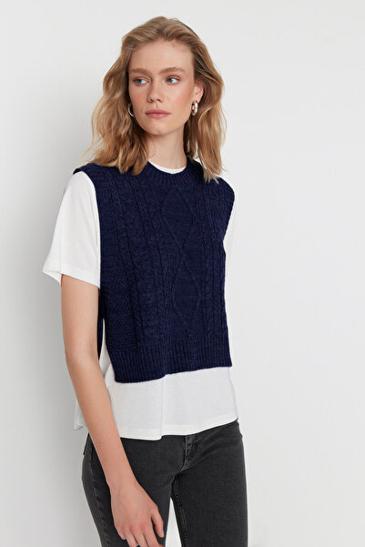 Trendyol Kollektion Marineblauer Strickpullover mit seitlichem Band-/Schleife...