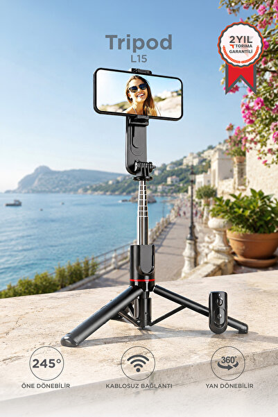 Torima Tripod Çok Amaçlı Led Işıklı Kablosuz Monopod Selfie Çubuğu L15 Siyah
