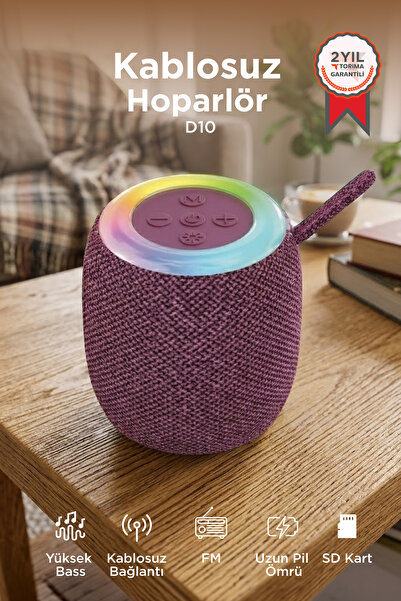 Torima Bluetooth Hoparlör Rgb Işıklı USB FM Destekli Radyo D10 Pembe