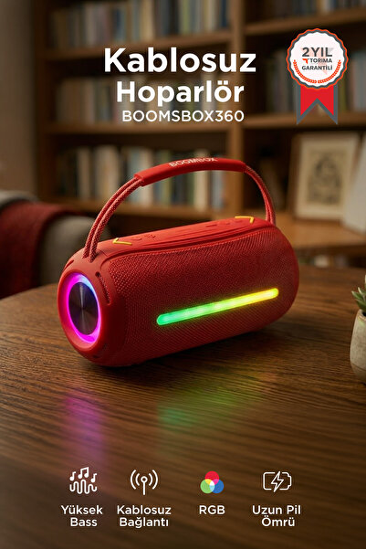 Torima Bluetooth Hoparlör Rgb Işıklı USB TF Destekli Booms Box 360 Kırmızı