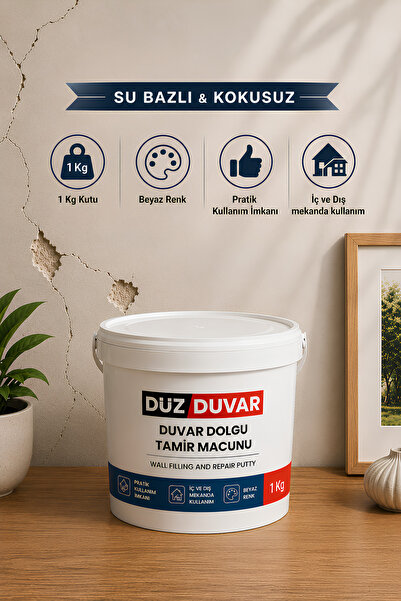 Badem10 Duvar Tamir Dolgusu (1 KG) Macunu Zemin Alçı Sıva Derin Boşluk Doldurucu Çatlak Onarıcı Giderici