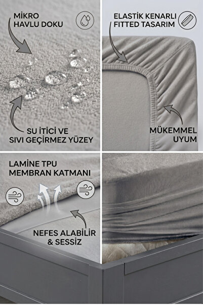 Formeya Classic Gri Mikro Fitted Full Kenar Su Sıvı Geçirmez Yatak Koruyucu Alez Bebek-Tek Çift Battal Boy