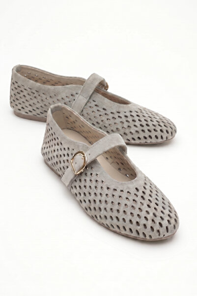 LuviShoes ARİAN Бежеві замшеві жіночі балетки з дірочками