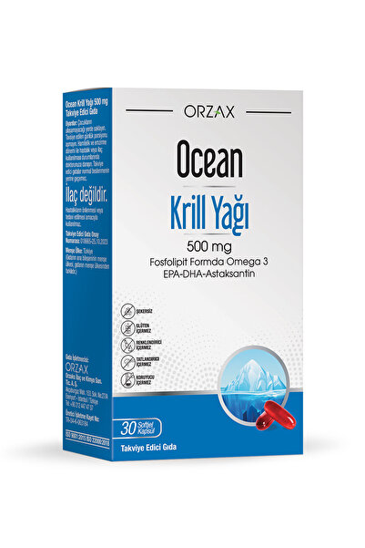 Ocean Krill Oil 500 Mg 30 Kapsül Omega 3, Yüksek Dha Ve Epa Içeren Krill Yağı