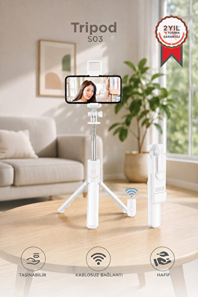 Torima Tripod Çok Amaçlı Kumandalı Kablosuz Selfie Çubuğu S03 Beyaz
