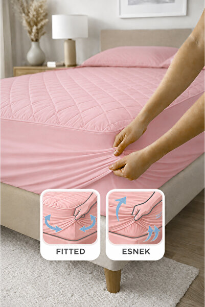 Formeya Premium Pudra %100 Pamuk Kapitone Fitted Full Kenar Su Sıvı Geçirmez Yatak Koruyucu Alez Tüm Ölçüler