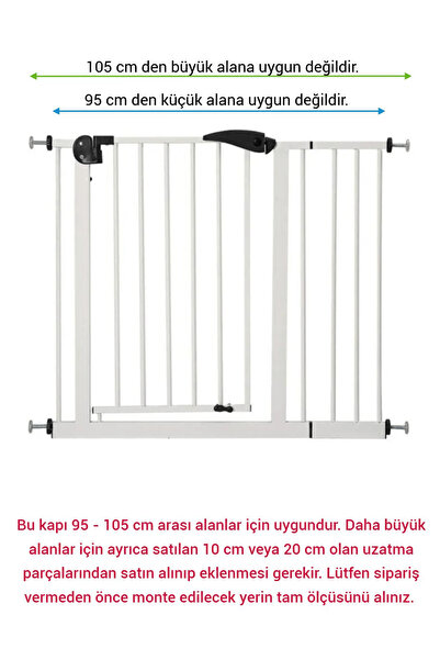 Wellgro Güvenlik Kapısı 95-105 Cm Arası Kullanım İmkanı, Beyaz Renk