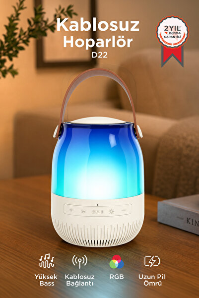 Torima Bluetooth Hoparlör Led Işıklı Taşınabilir Speaker D22 Beyaz