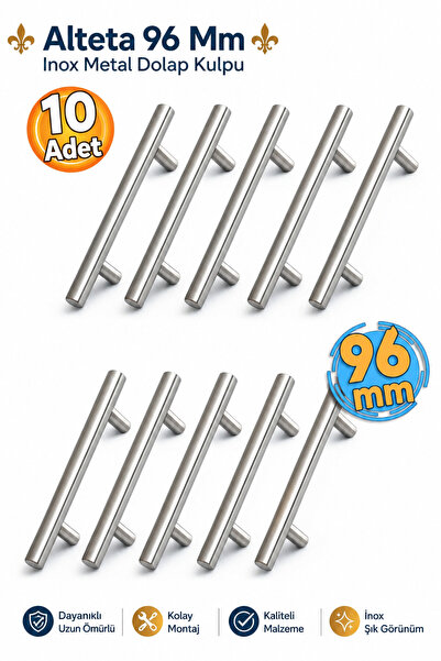 Badem10 Alteta 96 Mm - 9.6 Cm Inox Metal 10 Adet Mobilya Mutfak Çekmece Dolap...