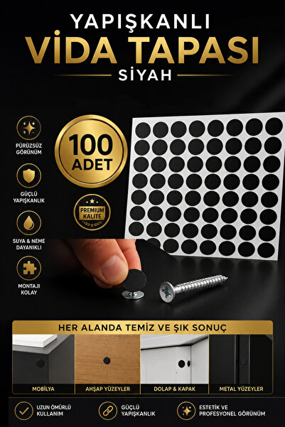 Badem10 Yapışkanlı Yapıştırma Vida Tapası (SİYAH) Tıpası Beyaz Vida Kapatıcı ...