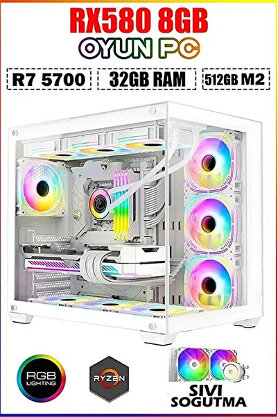 Dmc N303 (PUBG,GTA 5) Win 11 Ryz 7 5700 32GB RAM 512GB M.2,8GB RX580,sıvı Soğ...
