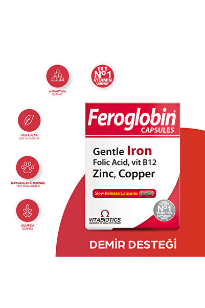 Vitabiotics Feroglobin Demir,Vitamin B12,Folik Asit,Çinko,Bakır İçeren Gıda T...