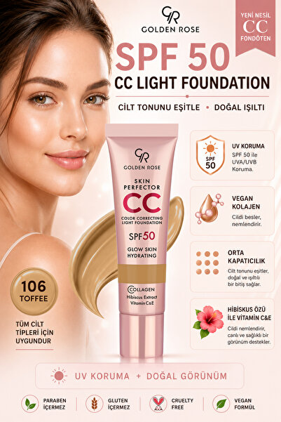 Golden Rose CC Krem Skin Perfector Color Correcting Light Foundation - 106