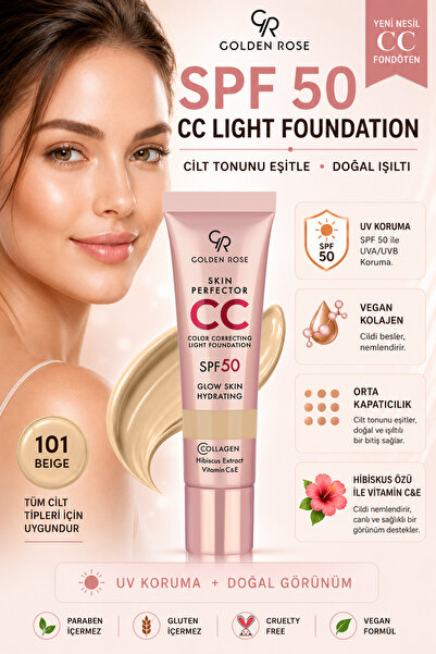 Golden Rose CC Krem Skin Perfector Color Correcting Light Foundation - 101