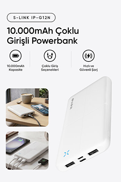 S-LINK IP-G12N 10.000mAh MicroUSB + TYPE-C Beyaz Taşınabilir Pil Şarj Cihazı ...