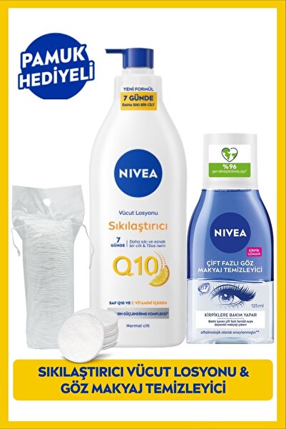 NIVEA Çift Fazlı Göz Makyaj Temizleme Suyu 125ml Ve Q10 Sıkılaştırıcı Vücut L...