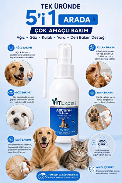 Vitexpert AllCare+ Hijyen Kedi & Köpek Kulak Ağız Göz Yüz Deri Yara Bakım Spr...