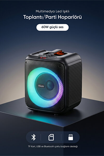 Mikado MD-BT51 BOMBIX, 60W, TAŞINABİLİR, BT/USB/TF/TWS, RGB AYDINLATMA, TOPLA...