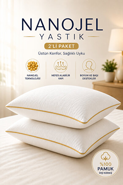 Formeya 2 Adet Gold Detaylı Gold Rengi Biyeli Nanojel Yastık 1200 gram 50x70 ...