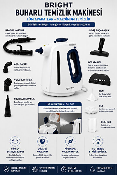 Bright Elegance BE-3420 9 in 1 Çok Fonksiyonlu 1350W 550 ml Lüks Basınçlı Buh...
