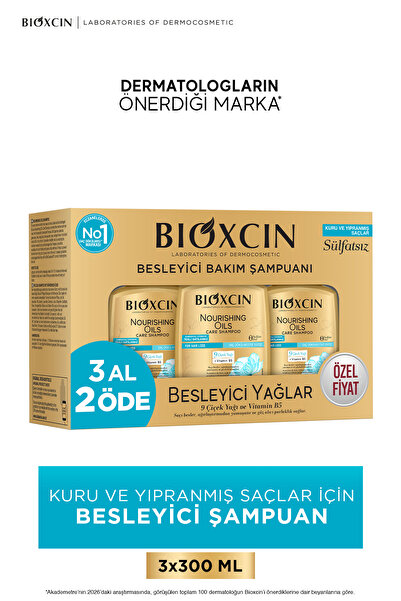 Bioxcin Besleyici Yağlar Onarıcı Bakım Şampuanı 3x300 ml - Sülfatsız Kuru, Yı...