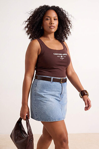 Trendyol Curve Blue High Elastic Waist Mini 100% Cotton Non-Stretch Denim Sho...