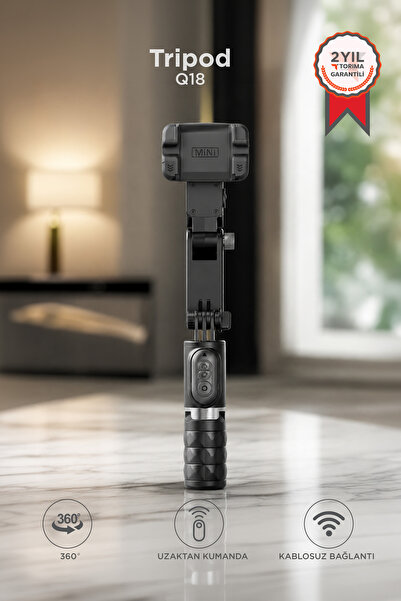 Torima Tripod Çok Amaçlı Led Işıklı Kumandalı Gimbal Selfie Çubuğu Q18 Siyah